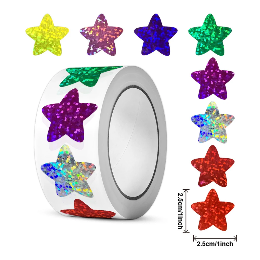 500Pcs Glitter Star Stickers for Kids School Teacher Reward Sticker Cute Party Decor Business Label Scrapbooking Stickers