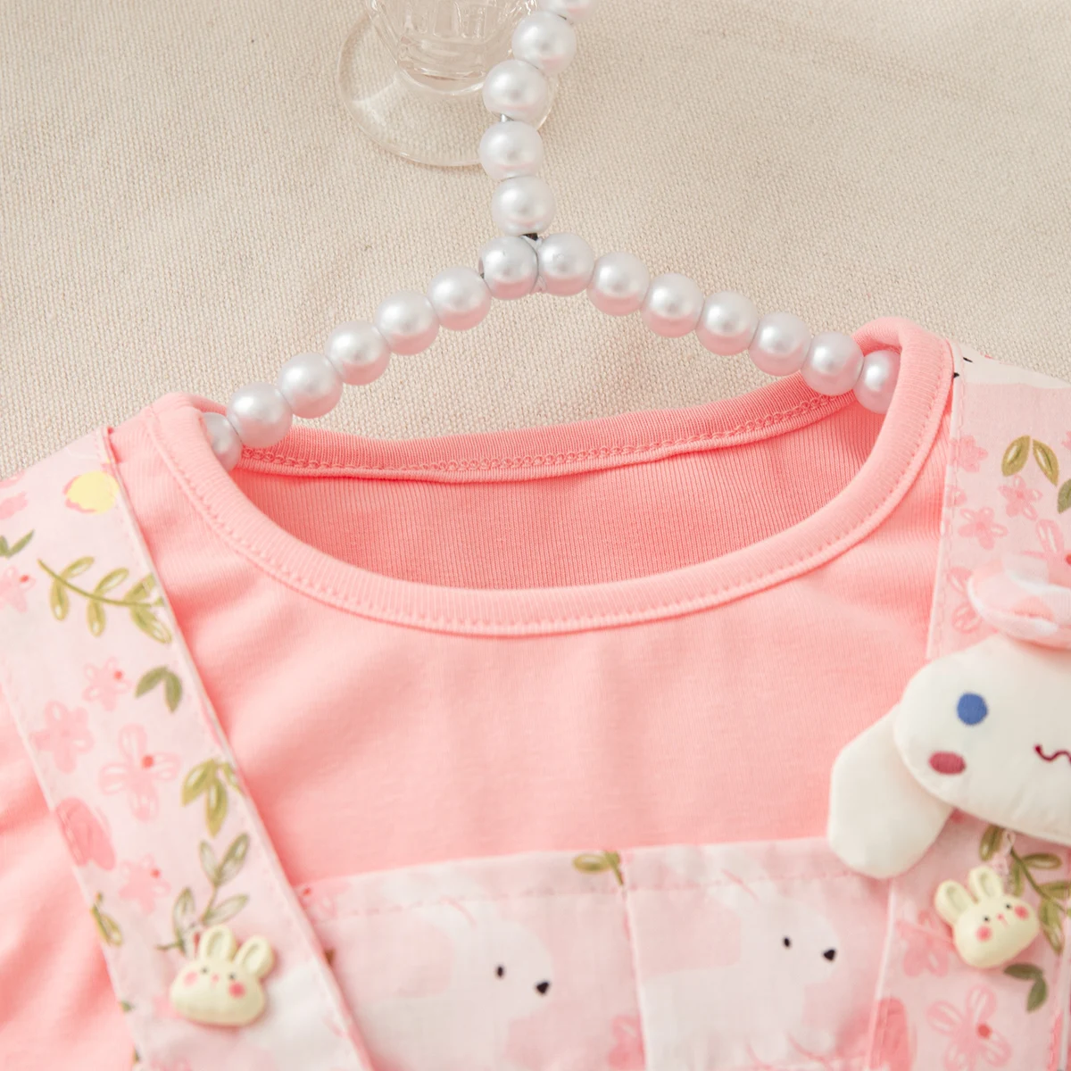Baby Girl Set Cute Rabbit Ear Tops with Yellow Checker Shoulder Strap Shorts Suit 2 Piece Summer Casual Outdoor Costume for Girl