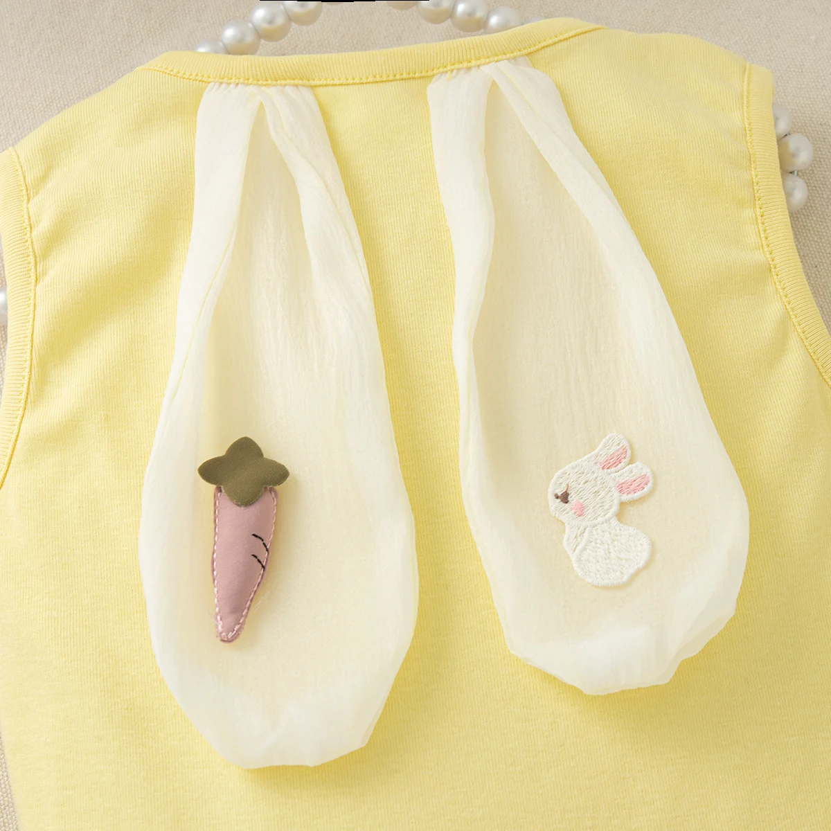 Baby Girl Set Cute Rabbit Ear Tops with Yellow Checker Shoulder Strap Shorts Suit 2 Piece Summer Casual Outdoor Costume for Girl