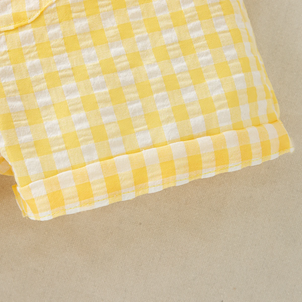 Baby Girl Set Cute Rabbit Ear Tops with Yellow Checker Shoulder Strap Shorts Suit 2 Piece Summer Casual Outdoor Costume for Girl