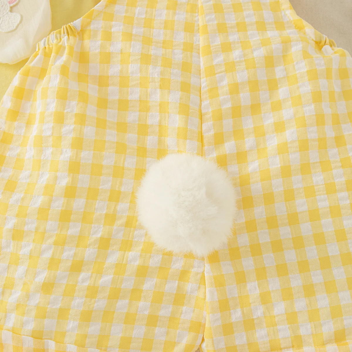 Baby Girl Set Cute Rabbit Ear Tops with Yellow Checker Shoulder Strap Shorts Suit 2 Piece Summer Casual Outdoor Costume for Girl