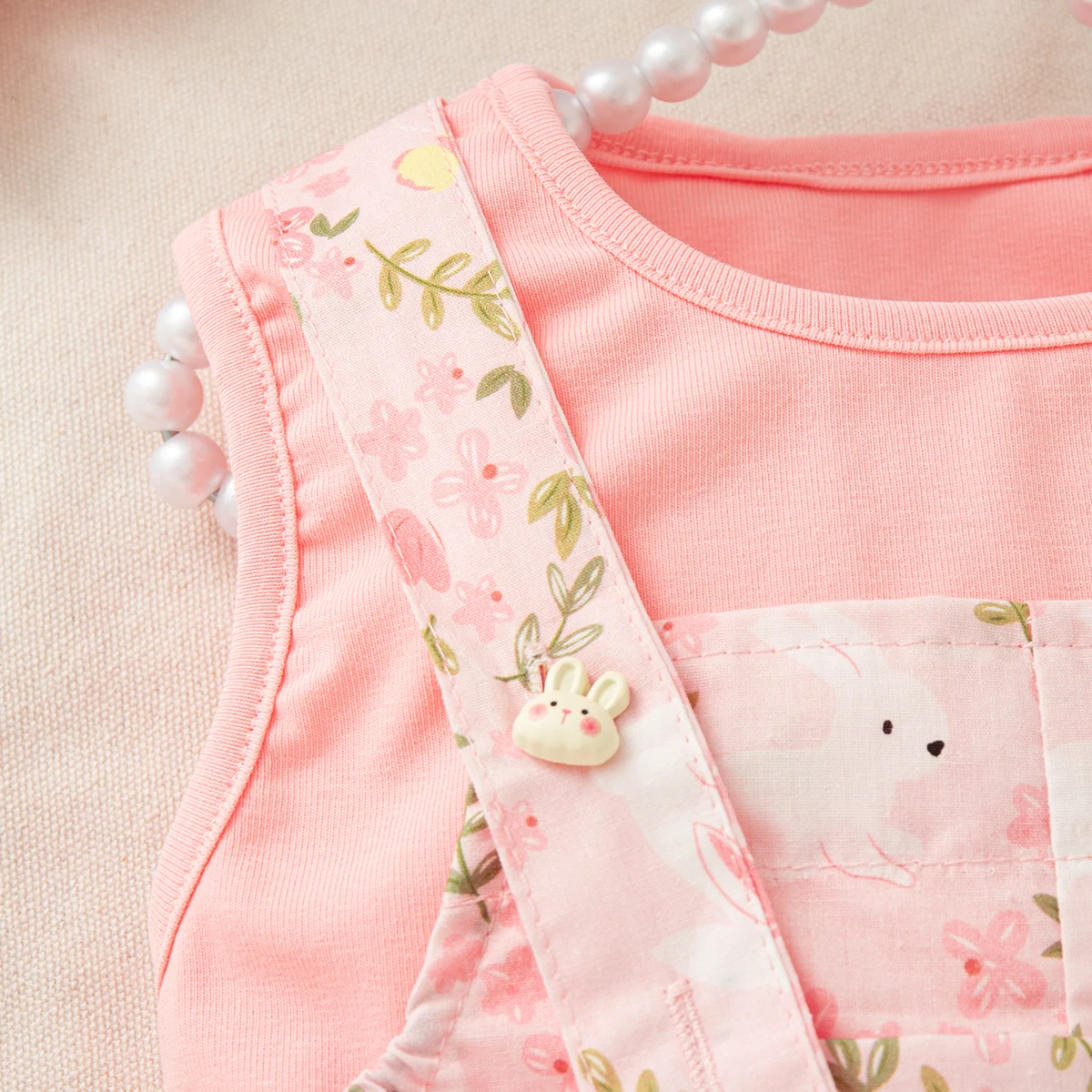 Baby Girl Set Cute Rabbit Ear Tops with Yellow Checker Shoulder Strap Shorts Suit 2 Piece Summer Casual Outdoor Costume for Girl