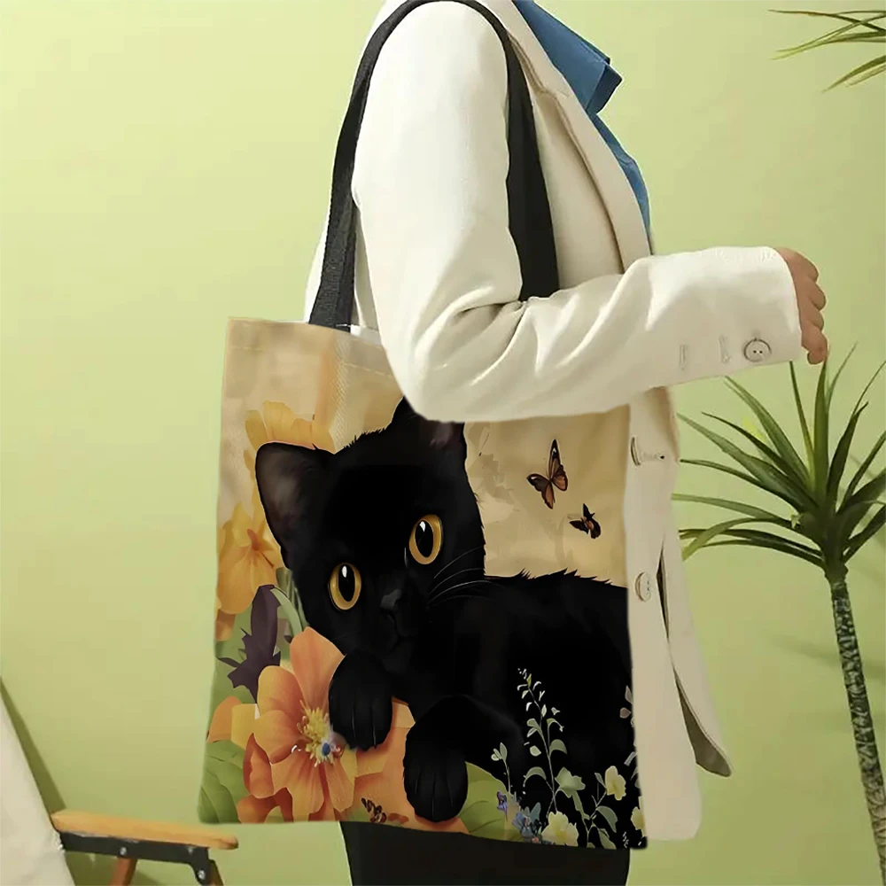 1pc Cute Cartoon Cat Shoulder Bags Funny Animal The Starry Night Shoulder Bags Casual Fashionable Bag, Multi Functional Handbag
