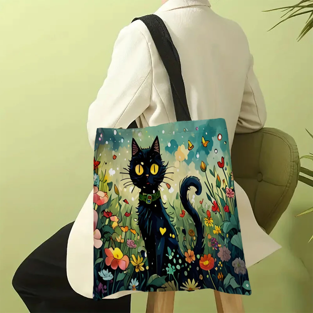 1pc Cute Cartoon Cat Shoulder Bags Funny Animal The Starry Night Shoulder Bags Casual Fashionable Bag, Multi Functional Handbag