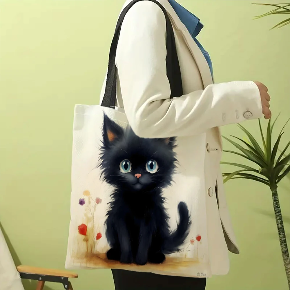 1pc Cute Cartoon Cat Shoulder Bags Funny Animal The Starry Night Shoulder Bags Casual Fashionable Bag, Multi Functional Handbag