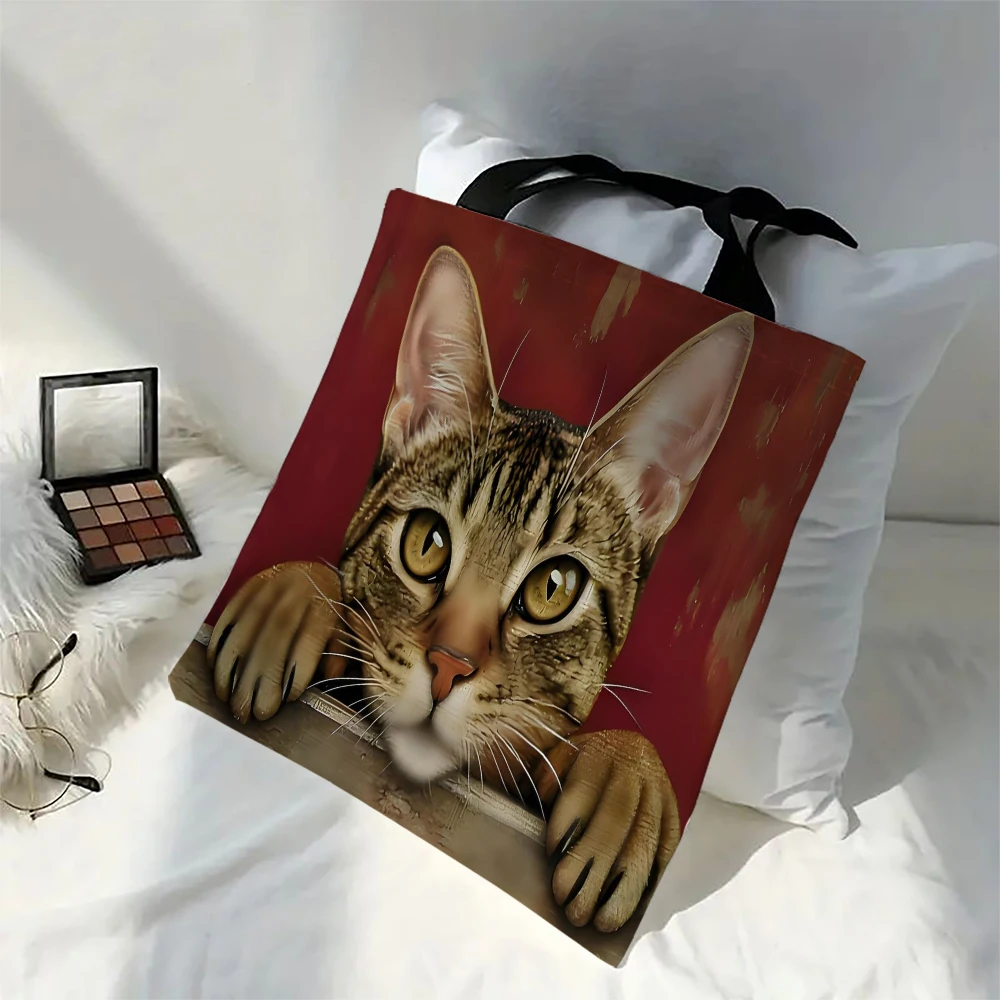 1pc Cute Cartoon Cat Shoulder Bags Funny Animal The Starry Night Shoulder Bags Casual Fashionable Bag, Multi Functional Handbag