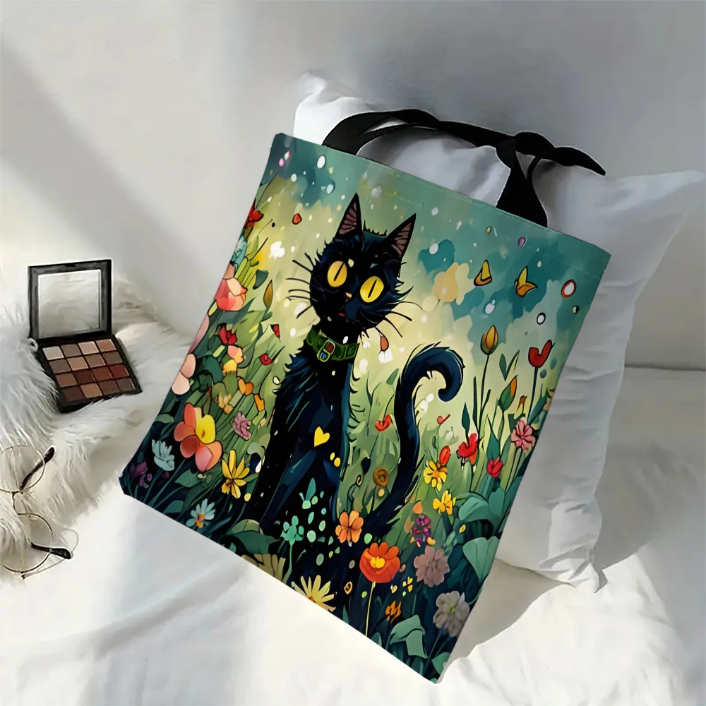 1pc Cute Cartoon Cat Shoulder Bags Funny Animal The Starry Night Shoulder Bags Casual Fashionable Bag, Multi Functional Handbag