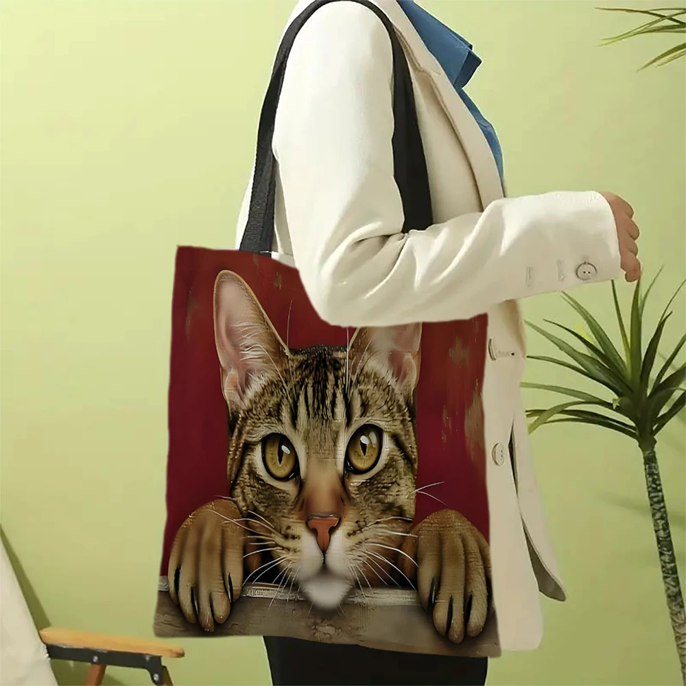 1pc Cute Cartoon Cat Shoulder Bags Funny Animal The Starry Night Shoulder Bags Casual Fashionable Bag, Multi Functional Handbag