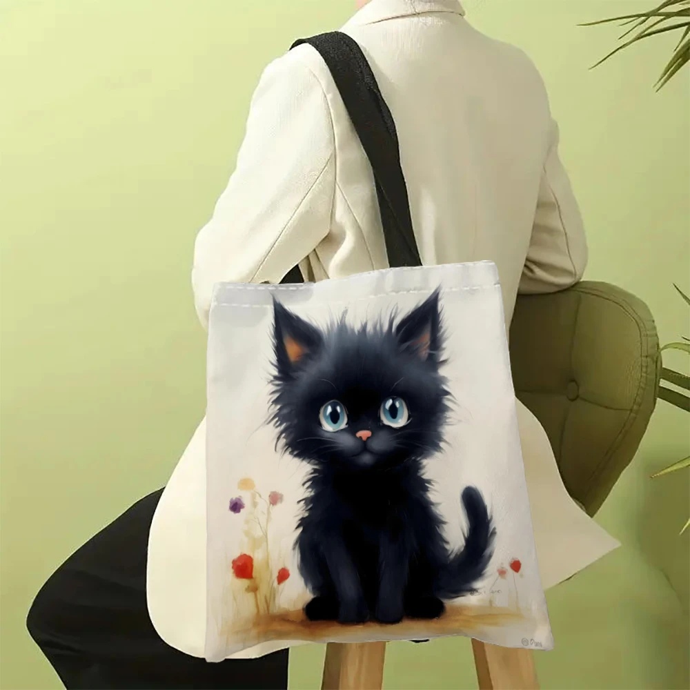 1pc Cute Cartoon Cat Shoulder Bags Funny Animal The Starry Night Shoulder Bags Casual Fashionable Bag, Multi Functional Handbag