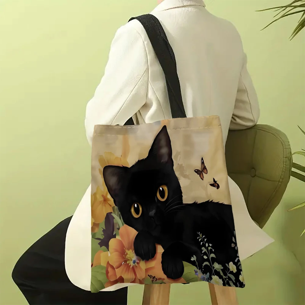 1pc Cute Cartoon Cat Shoulder Bags Funny Animal The Starry Night Shoulder Bags Casual Fashionable Bag, Multi Functional Handbag