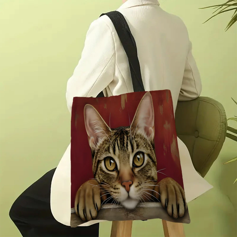 1pc Cute Cartoon Cat Shoulder Bags Funny Animal The Starry Night Shoulder Bags Casual Fashionable Bag, Multi Functional Handbag