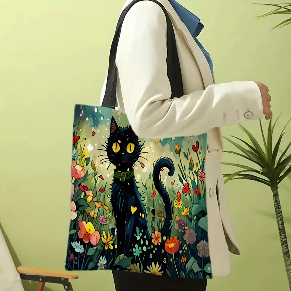 1pc Cute Cartoon Cat Shoulder Bags Funny Animal The Starry Night Shoulder Bags Casual Fashionable Bag, Multi Functional Handbag