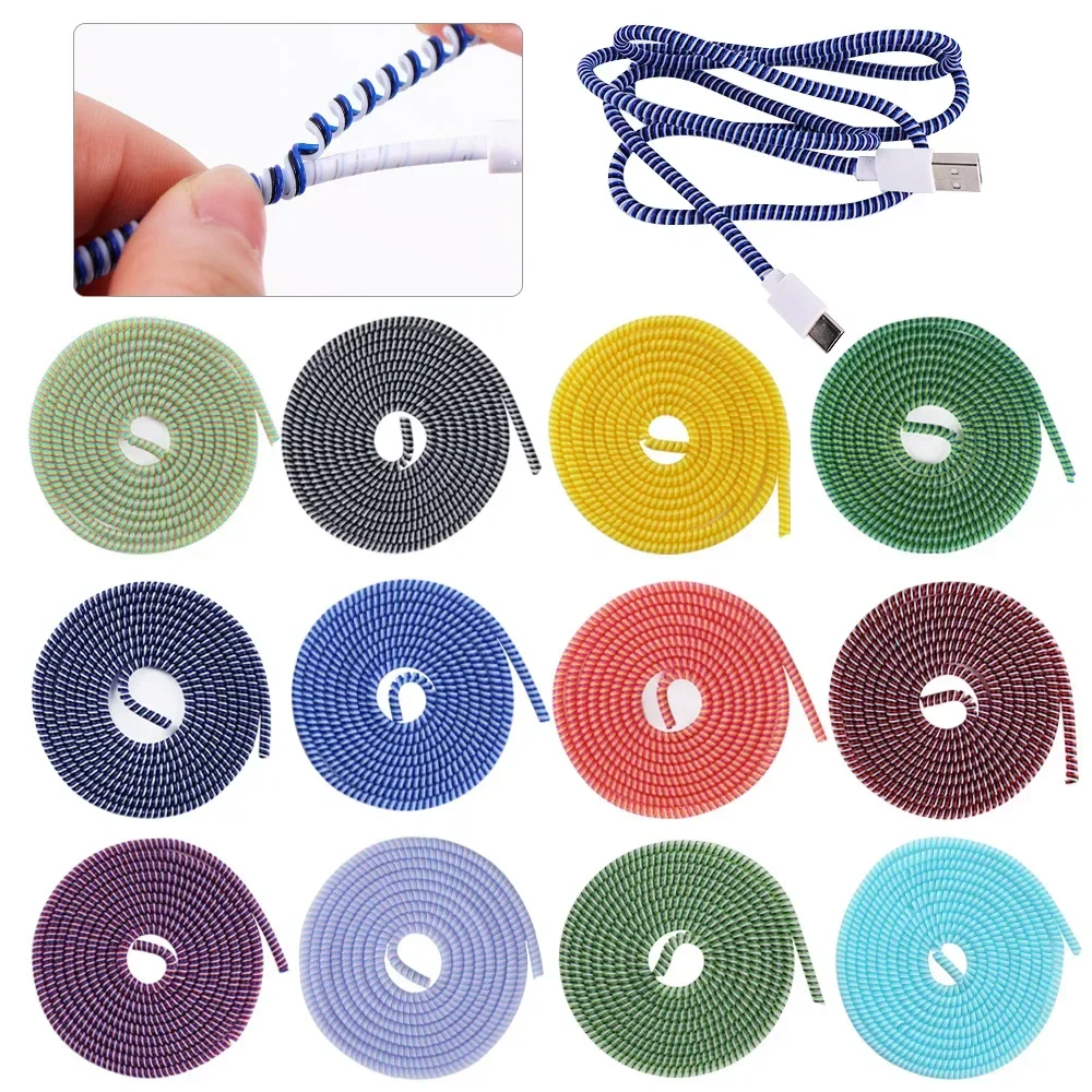 New 1.4M Laser Color TPU Spiral USB Charging Cable Protector for IPhone Samsung Huawei Earphone Cord Line Anti-break Protection