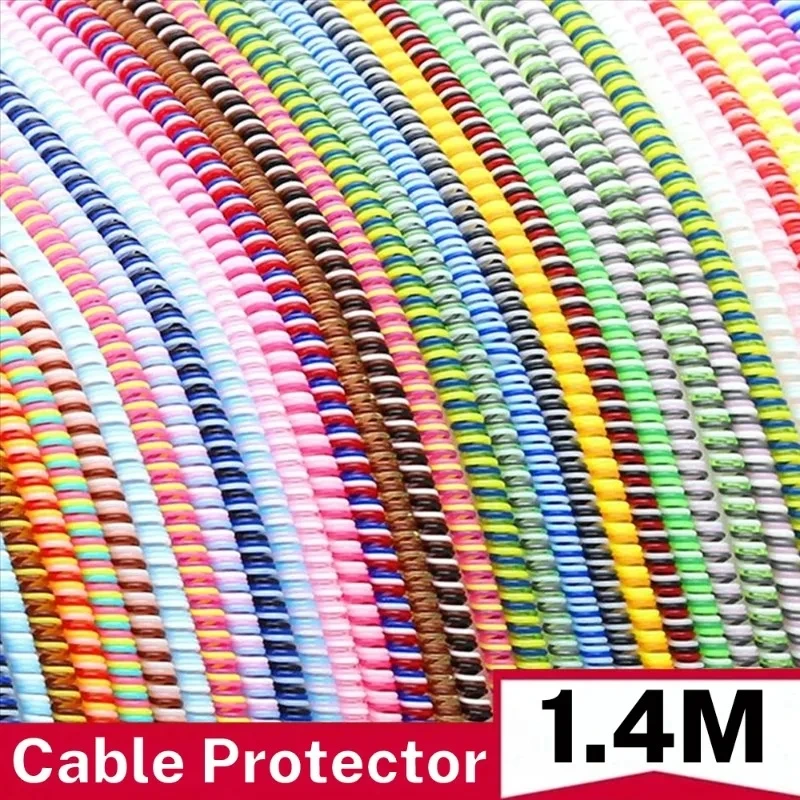 New 1.4M Laser Color TPU Spiral USB Charging Cable Protector for IPhone Samsung Huawei Earphone Cord Line Anti-break Protection