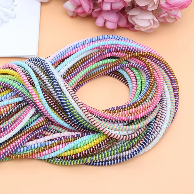 New 1.4M Laser Color TPU Spiral USB Charging Cable Protector for IPhone Samsung Huawei Earphone Cord Line Anti-break Protection