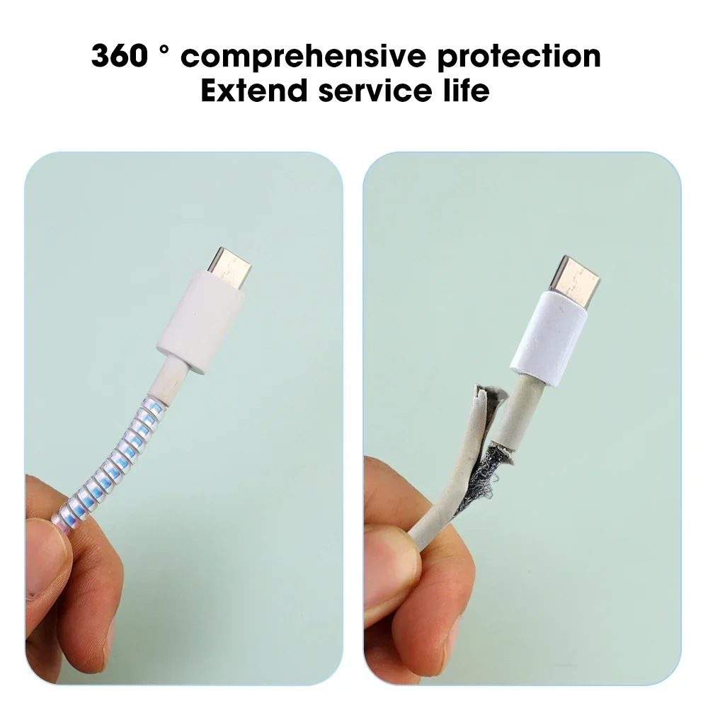 New 1.4M Laser Color TPU Spiral USB Charging Cable Protector for IPhone Samsung Huawei Earphone Cord Line Anti-break Protection