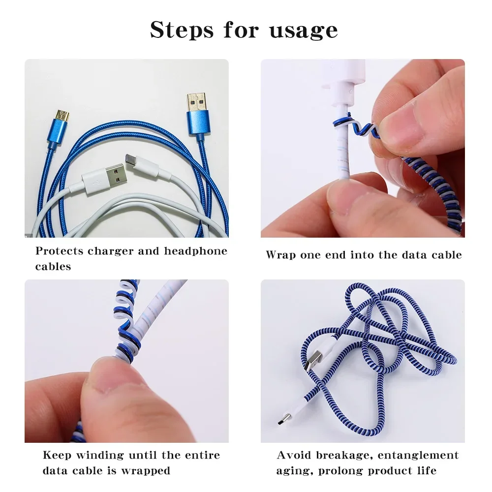 New 1.4M Laser Color TPU Spiral USB Charging Cable Protector for IPhone Samsung Huawei Earphone Cord Line Anti-break Protection