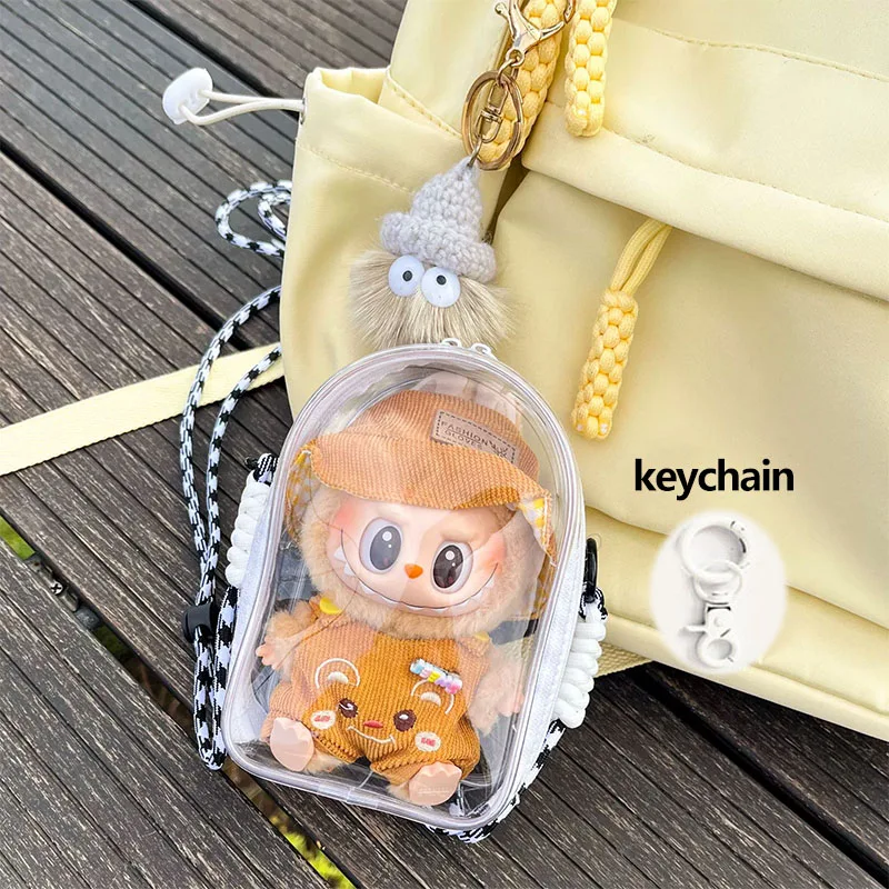 For 15cm Labubu v2 sitting party cotton doll crossbody pain bag pvc storage bag hairball Dolls Display Bag (No dolls)