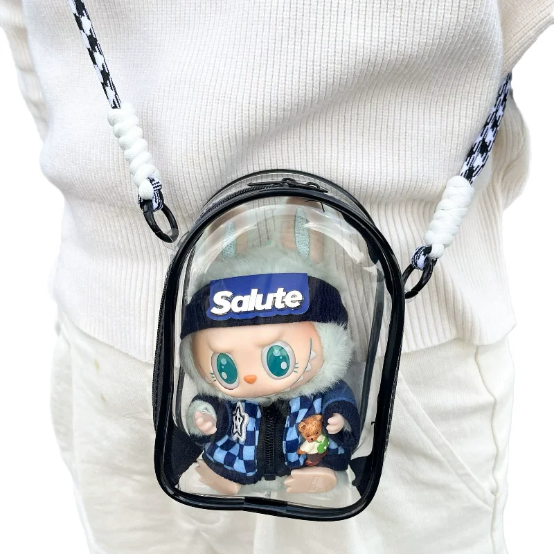For 15cm Labubu v2 sitting party cotton doll crossbody pain bag pvc storage bag hairball Dolls Display Bag (No dolls)