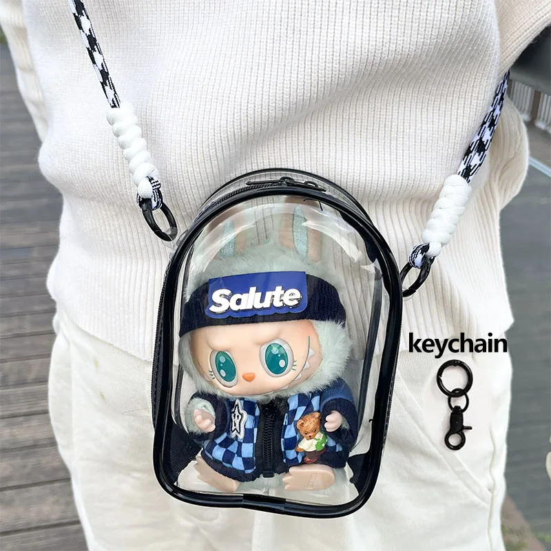 For 15cm Labubu v2 sitting party cotton doll crossbody pain bag pvc storage bag hairball Dolls Display Bag (No dolls)