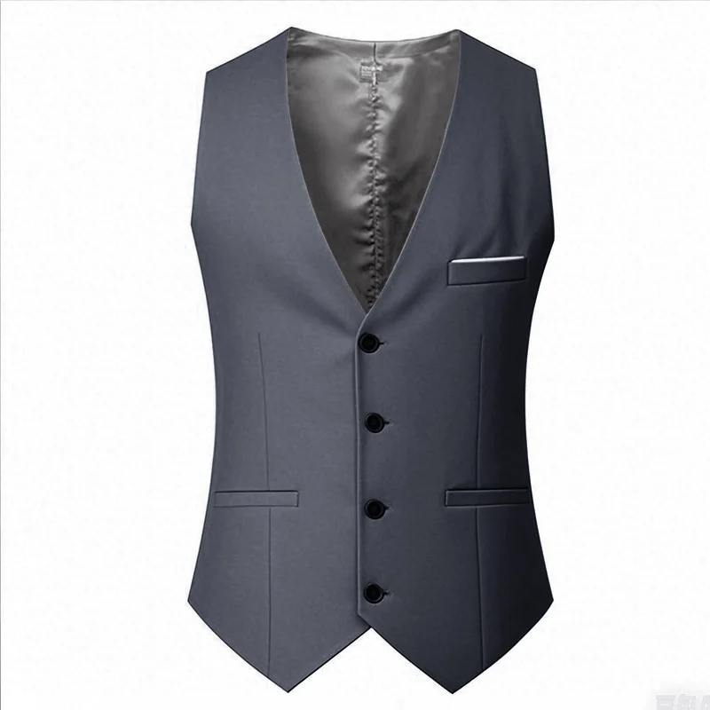 M-7XL Spring/summer Man Suit Vest Sleeveless Vest with Adjustable Waist Single Breasted Solid Color Business Suit Vest Wedding