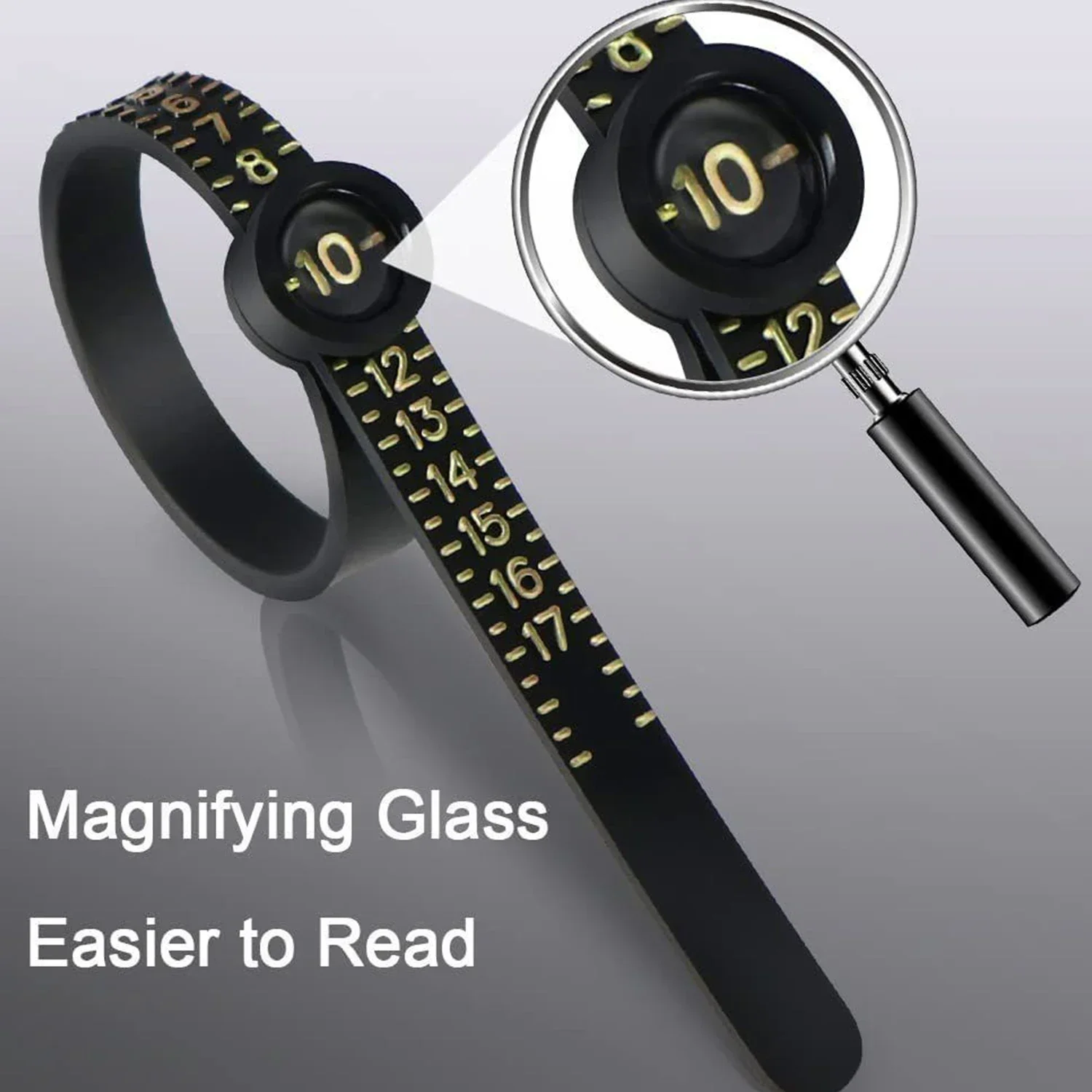 Adjustable Ring Sizer with Magnifier US/UK/EU/HK Size Chart Reusable Finger Measuring Tool for Accurate Ring Sizing