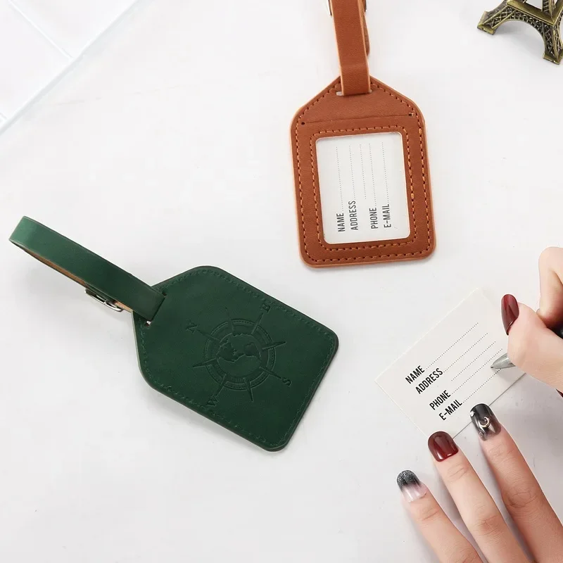Cute Cat PU Leather Luggage Tag Suitcase Luggage Label Baggage Boarding Bag Portable Name ID Address Holder Travel Accessories