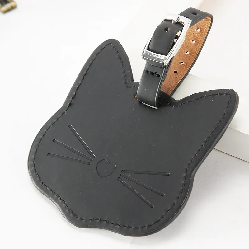 Cute Cat PU Leather Luggage Tag Suitcase Luggage Label Baggage Boarding Bag Portable Name ID Address Holder Travel Accessories