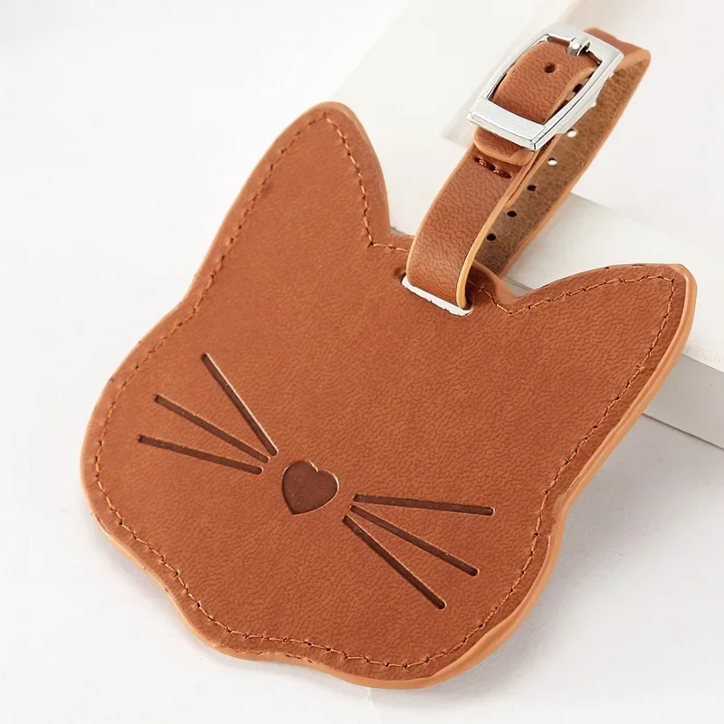 Cute Cat PU Leather Luggage Tag Suitcase Luggage Label Baggage Boarding Bag Portable Name ID Address Holder Travel Accessories