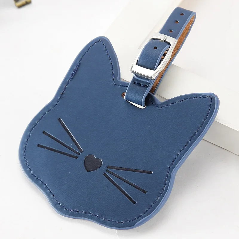 Cute Cat PU Leather Luggage Tag Suitcase Luggage Label Baggage Boarding Bag Portable Name ID Address Holder Travel Accessories