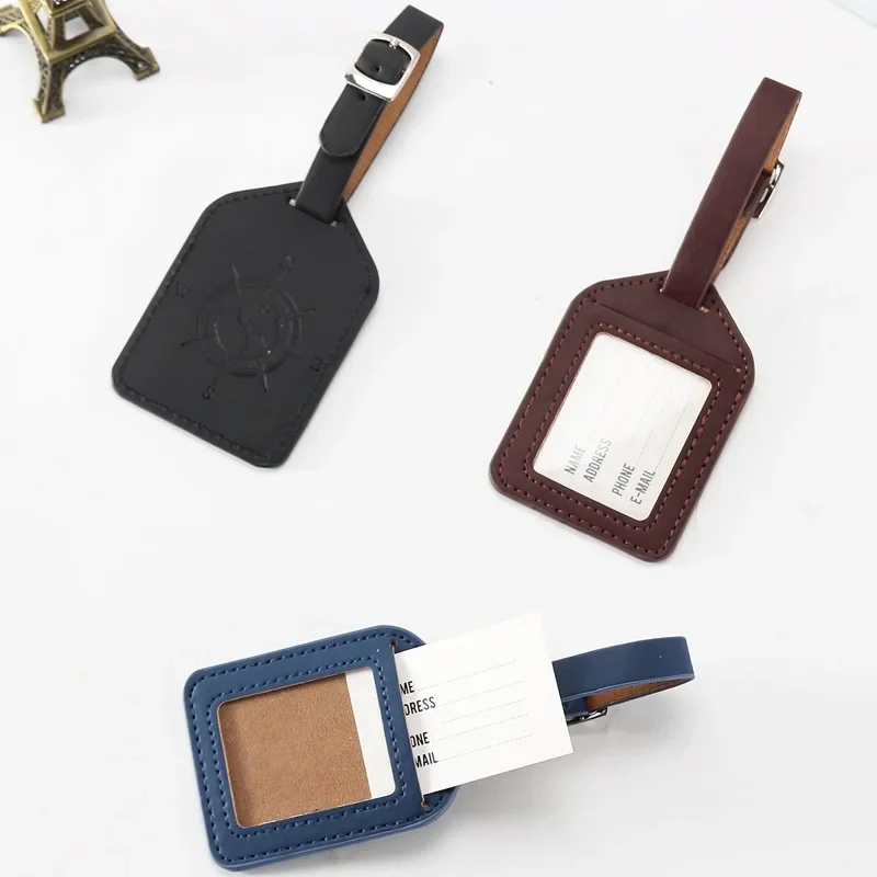 Cute Cat PU Leather Luggage Tag Suitcase Luggage Label Baggage Boarding Bag Portable Name ID Address Holder Travel Accessories