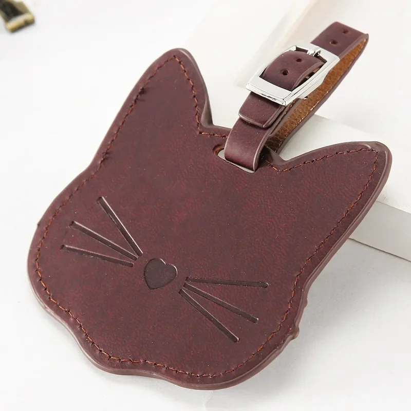 Cute Cat PU Leather Luggage Tag Suitcase Luggage Label Baggage Boarding Bag Portable Name ID Address Holder Travel Accessories