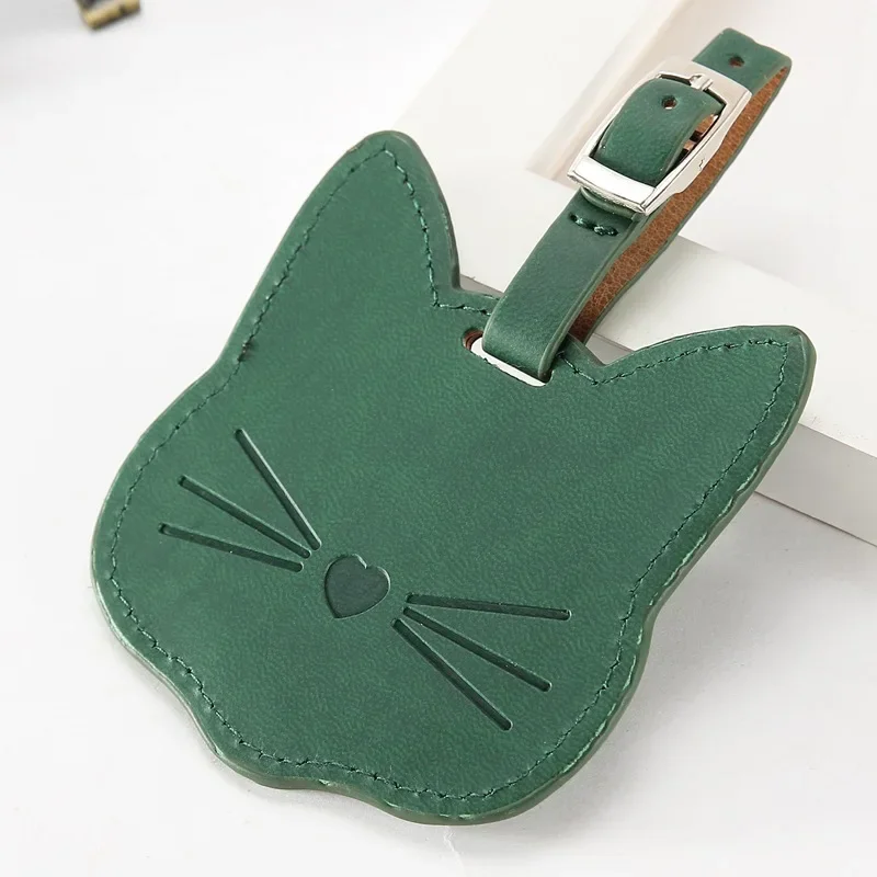 Cute Cat PU Leather Luggage Tag Suitcase Luggage Label Baggage Boarding Bag Portable Name ID Address Holder Travel Accessories