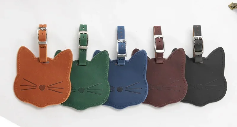 Cute Cat PU Leather Luggage Tag Suitcase Luggage Label Baggage Boarding Bag Portable Name ID Address Holder Travel Accessories
