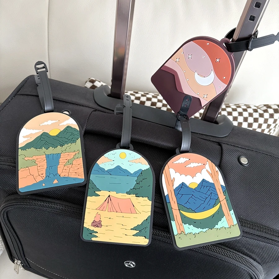 1/3/6pcs landscape luggage tags, station travel luggage check-in, anti loss tags, personal belongings identification tags, airpo