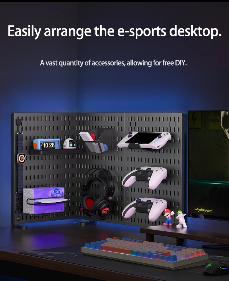 No-Drill Clamp-On Standing Pegboard Storage Organizer, Desktop Rack with DIY Accessories, Office Desk Stationery Holder