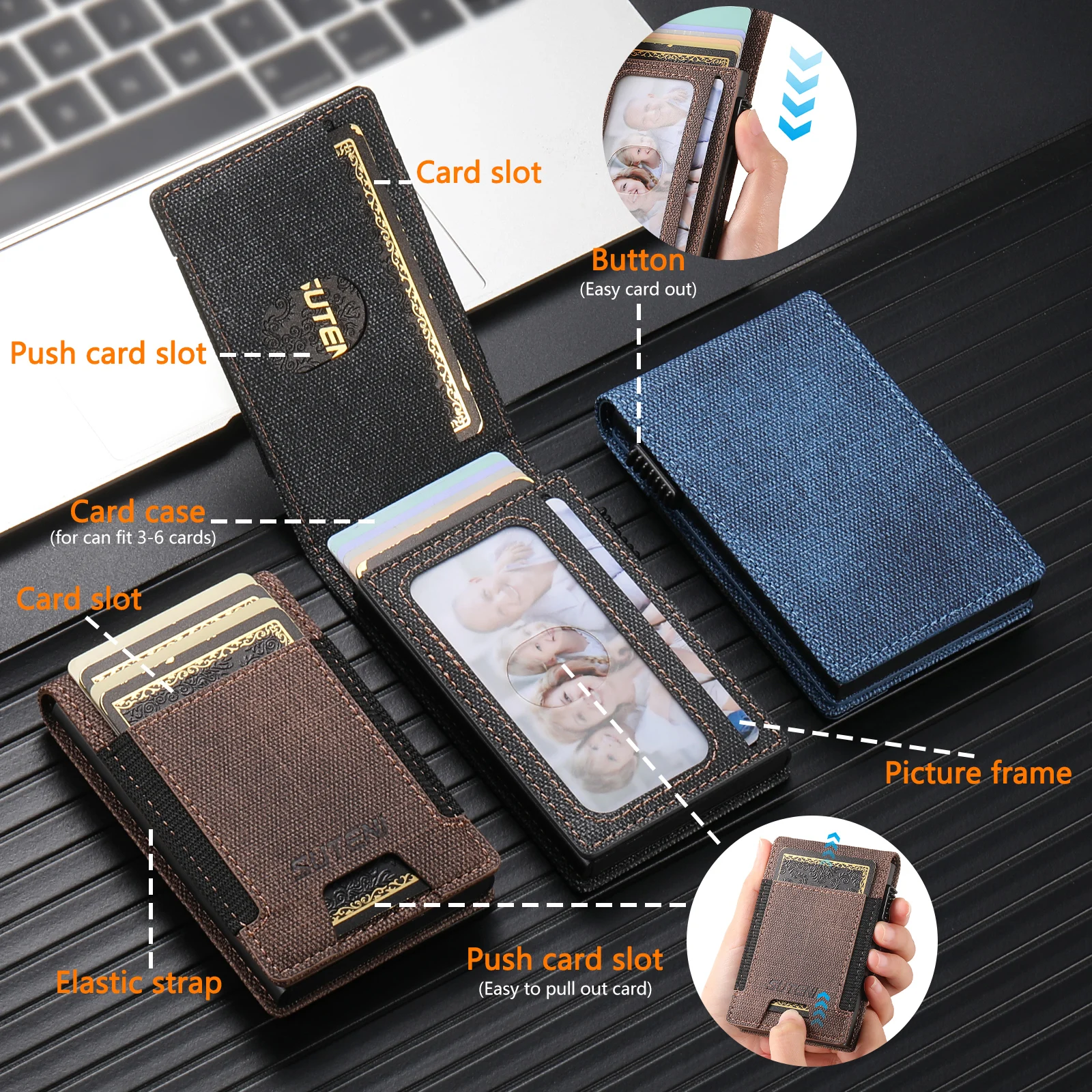 SUTENI Faux Leather For Men Wallet Card Slot Wallet Flip Cover Card Box Pressing The Button Automatically Ejects The Card