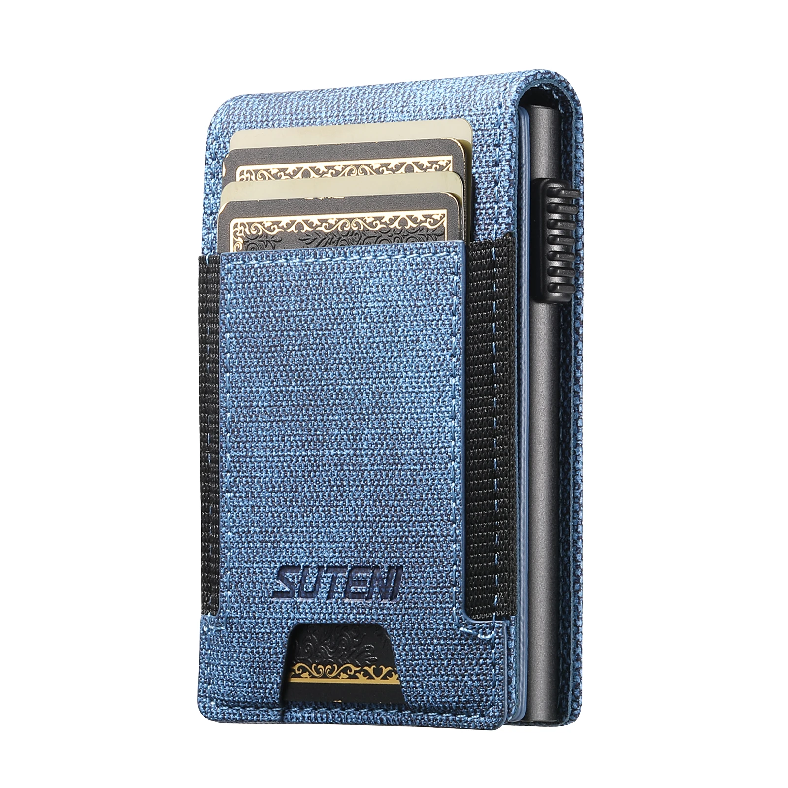 SUTENI Faux Leather For Men Wallet Card Slot Wallet Flip Cover Card Box Pressing The Button Automatically Ejects The Card