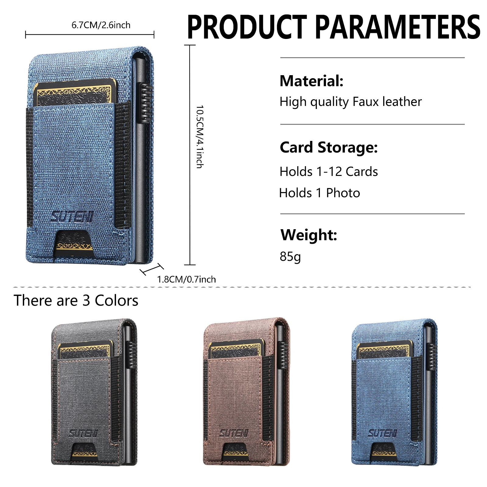 SUTENI Faux Leather For Men Wallet Card Slot Wallet Flip Cover Card Box Pressing The Button Automatically Ejects The Card