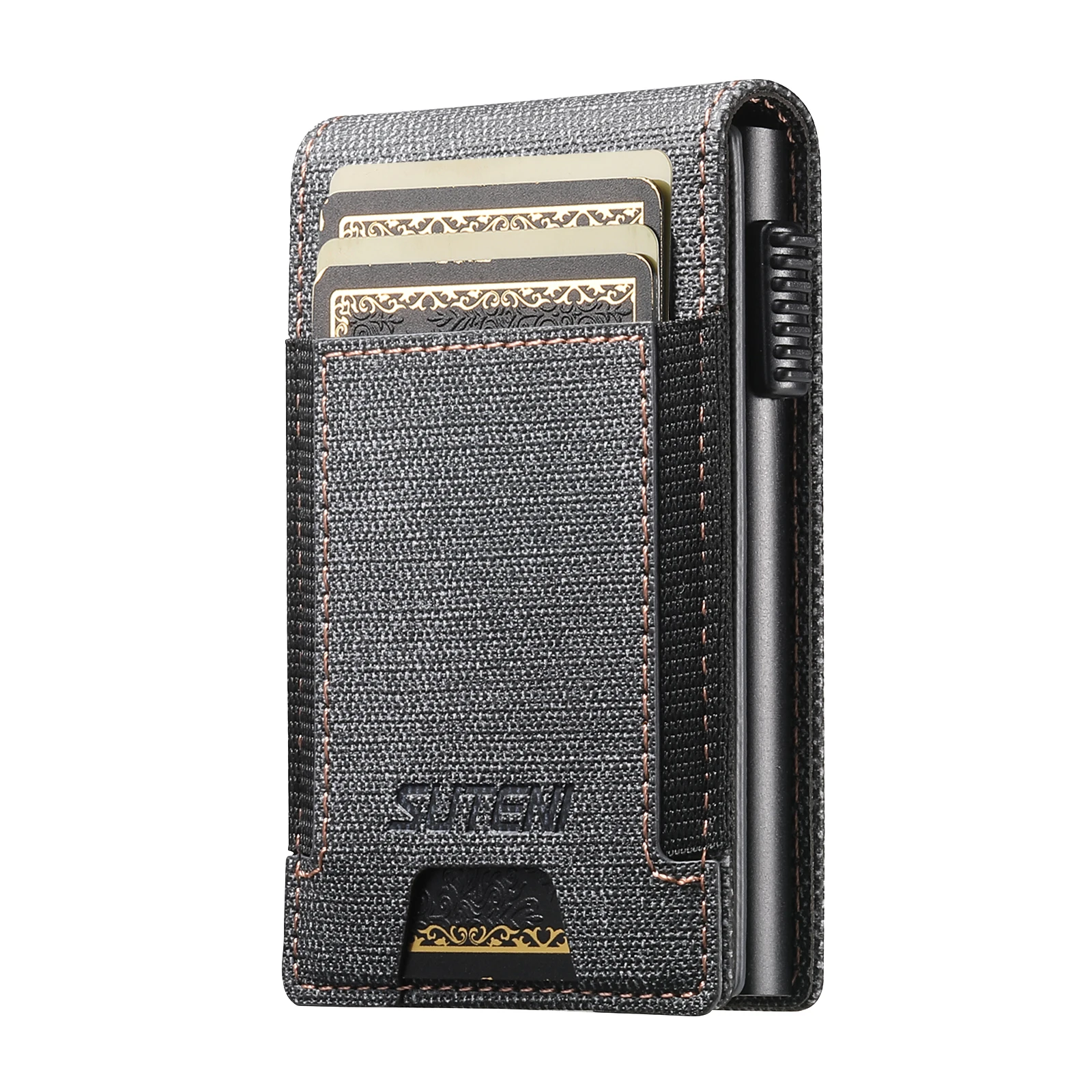 SUTENI Faux Leather For Men Wallet Card Slot Wallet Flip Cover Card Box Pressing The Button Automatically Ejects The Card