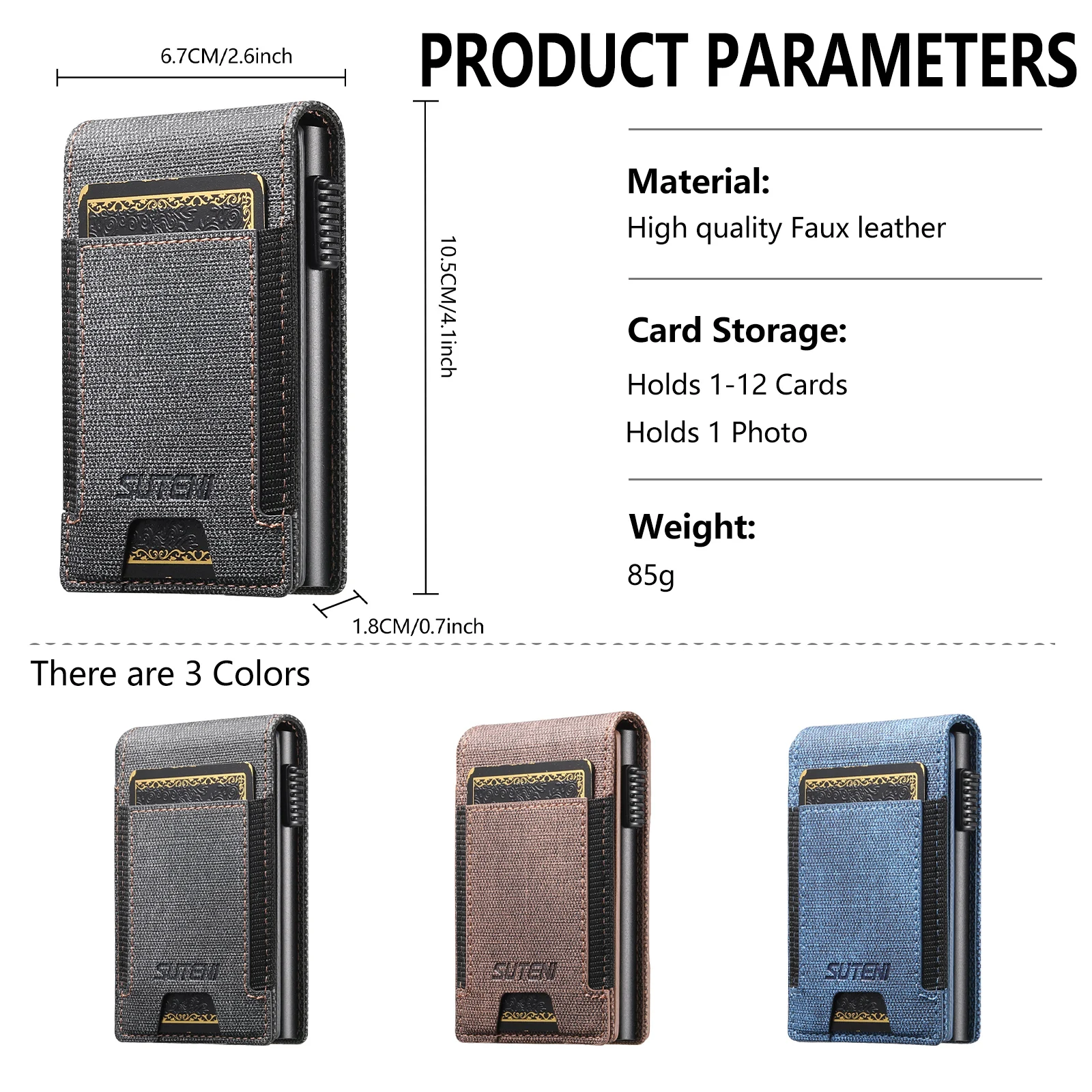 SUTENI Faux Leather For Men Wallet Card Slot Wallet Flip Cover Card Box Pressing The Button Automatically Ejects The Card