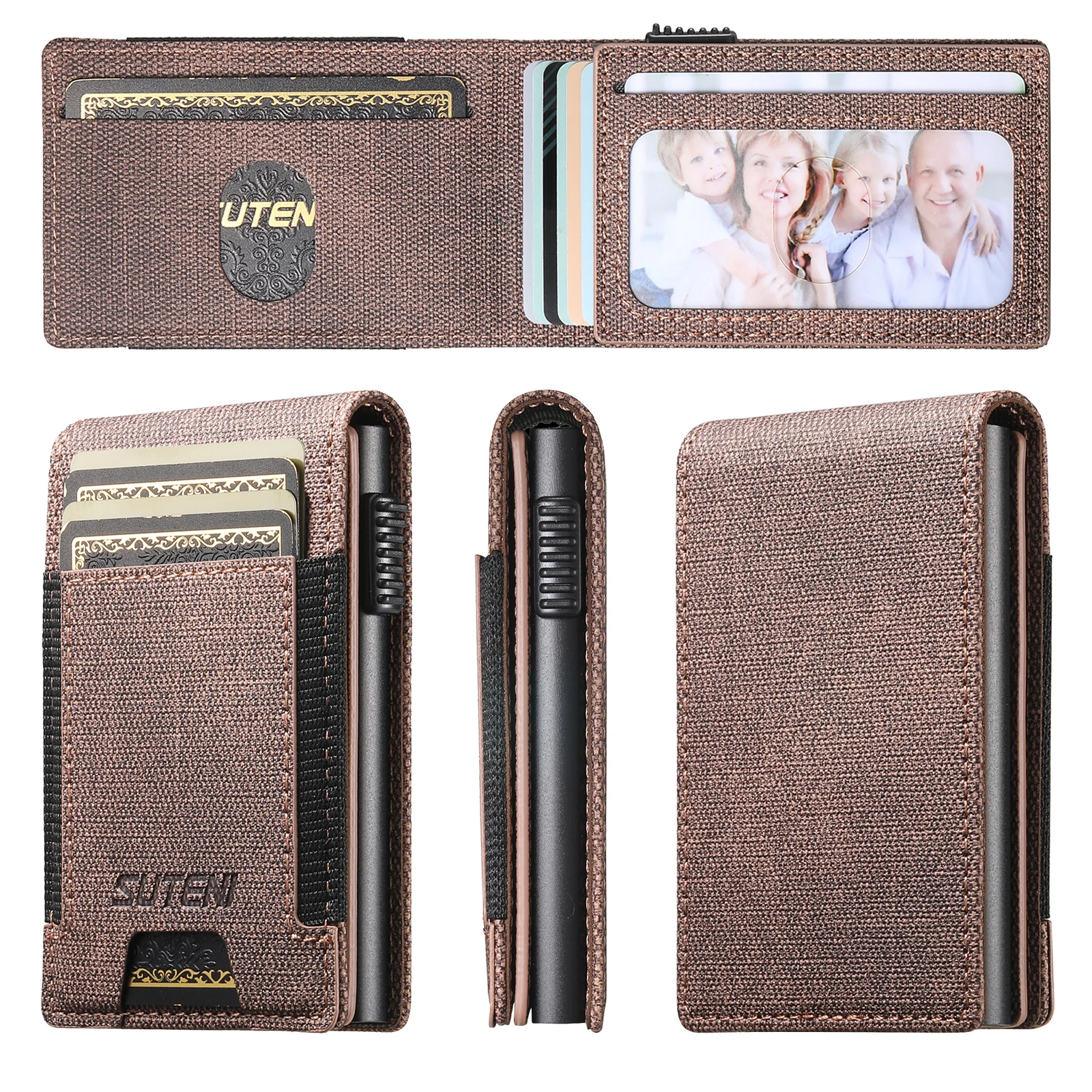 SUTENI Faux Leather For Men Wallet Card Slot Wallet Flip Cover Card Box Pressing The Button Automatically Ejects The Card
