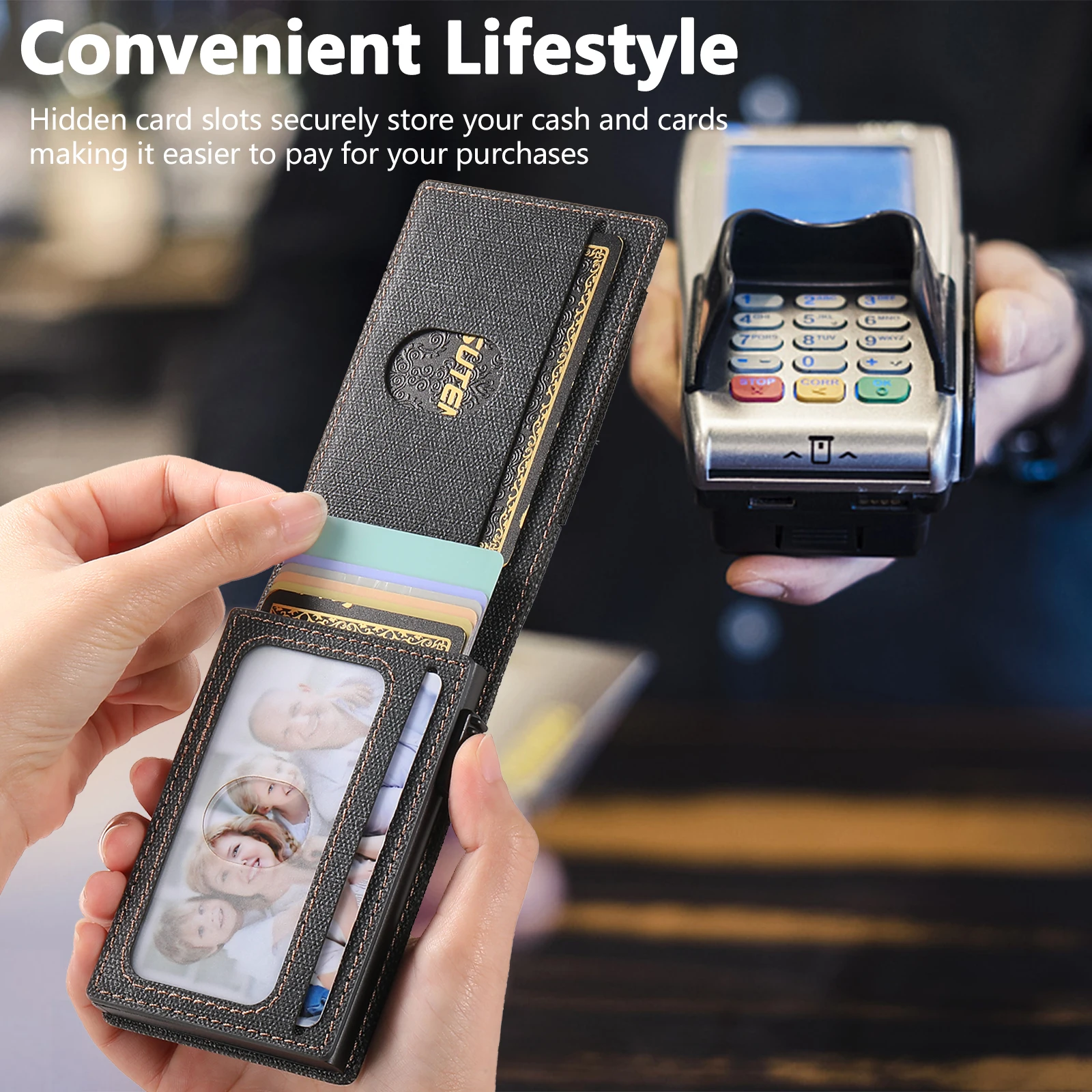 SUTENI Faux Leather For Men Wallet Card Slot Wallet Flip Cover Card Box Pressing The Button Automatically Ejects The Card