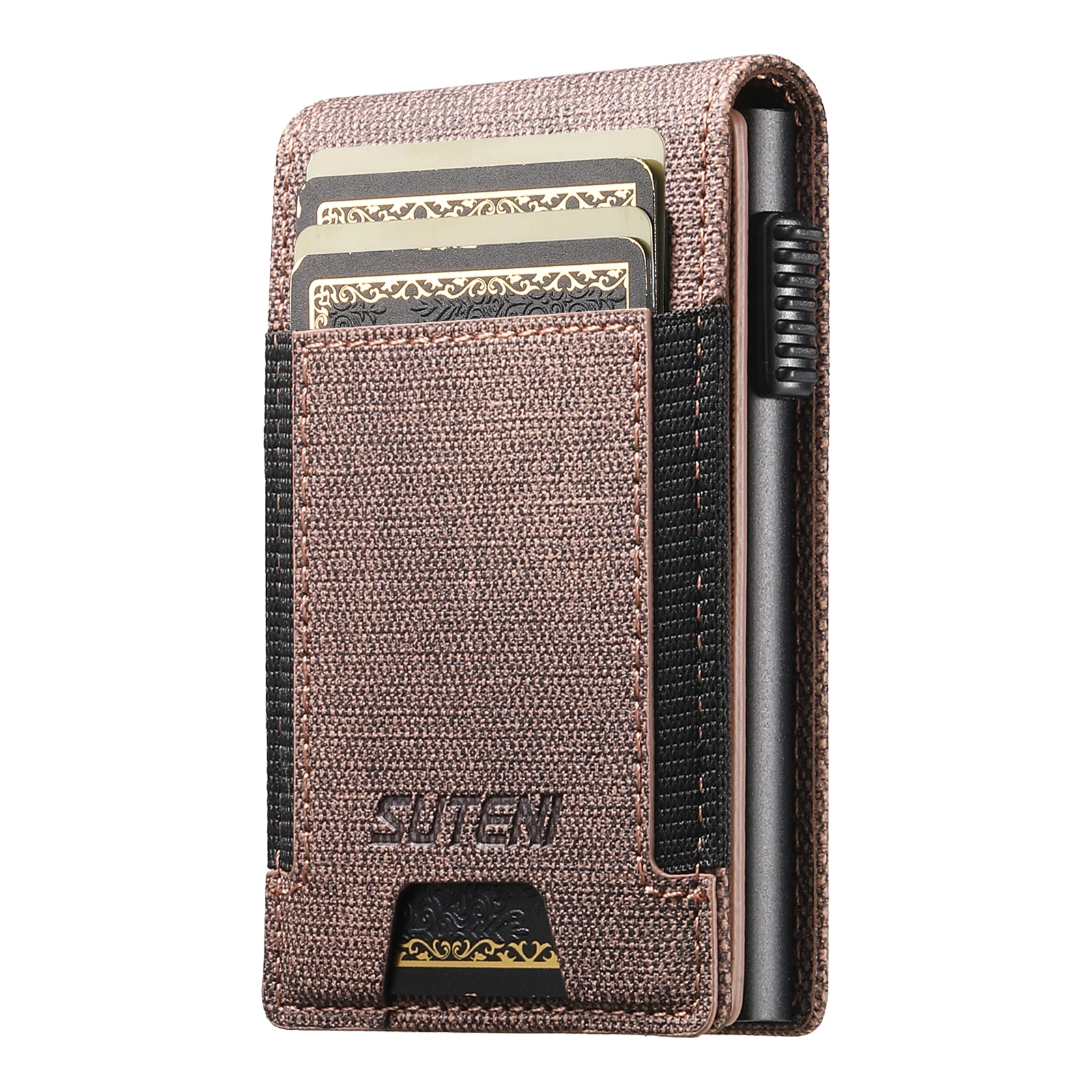 SUTENI Faux Leather For Men Wallet Card Slot Wallet Flip Cover Card Box Pressing The Button Automatically Ejects The Card