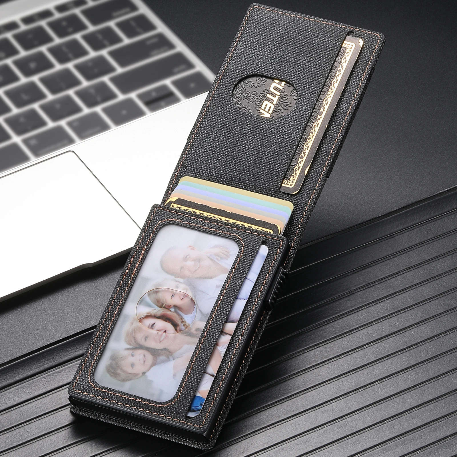 SUTENI Faux Leather For Men Wallet Card Slot Wallet Flip Cover Card Box Pressing The Button Automatically Ejects The Card
