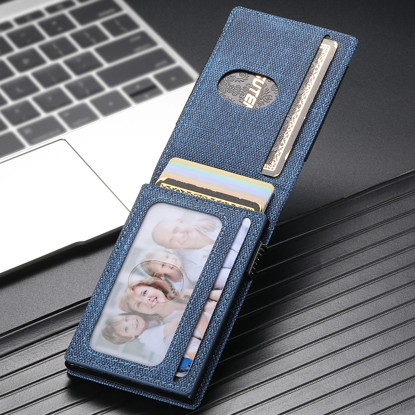 SUTENI Faux Leather For Men Wallet Card Slot Wallet Flip Cover Card Box Pressing The Button Automatically Ejects The Card