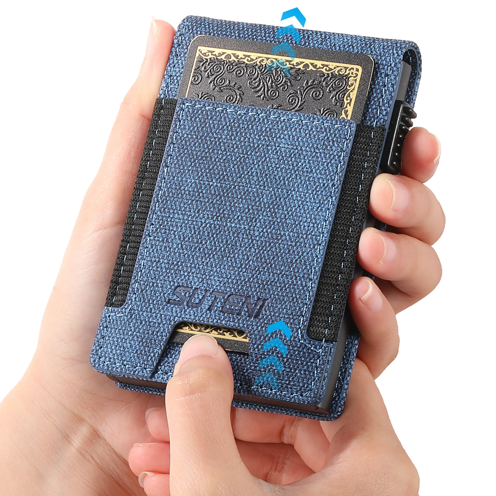 SUTENI Faux Leather For Men Wallet Card Slot Wallet Flip Cover Card Box Pressing The Button Automatically Ejects The Card