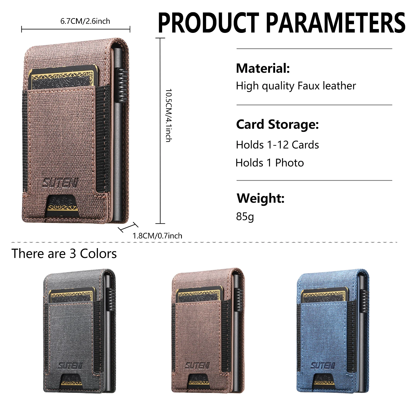 SUTENI Faux Leather For Men Wallet Card Slot Wallet Flip Cover Card Box Pressing The Button Automatically Ejects The Card