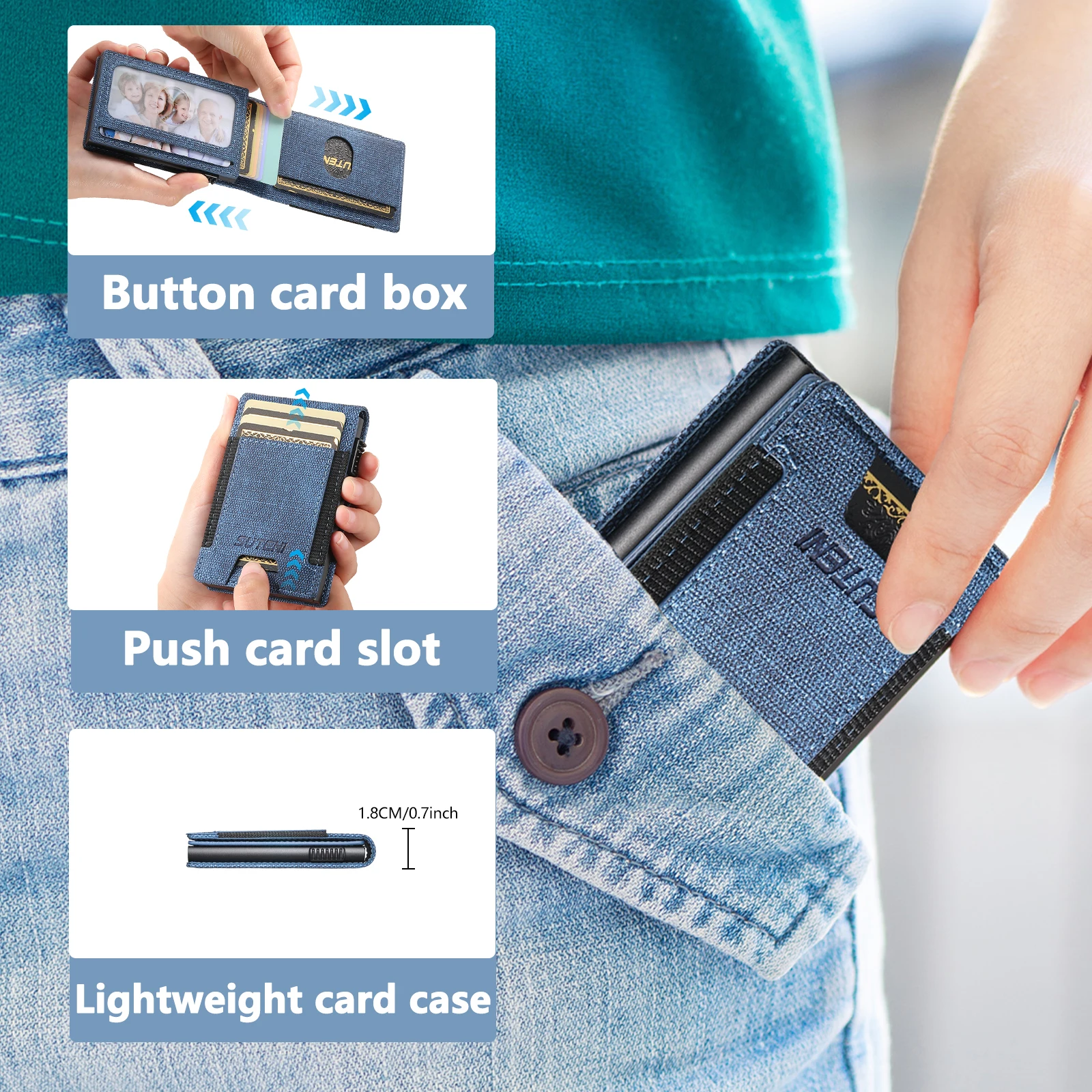 SUTENI Faux Leather For Men Wallet Card Slot Wallet Flip Cover Card Box Pressing The Button Automatically Ejects The Card