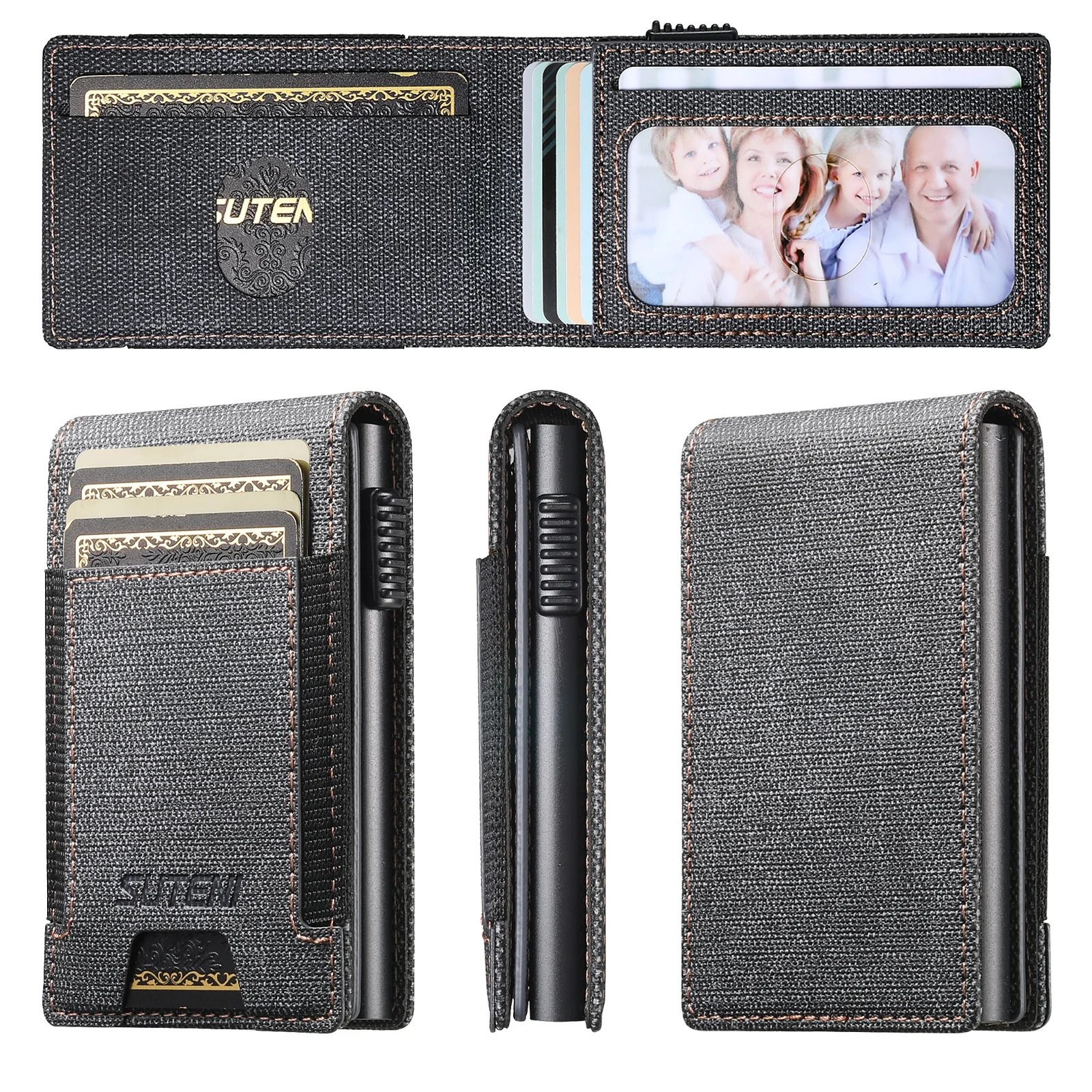 SUTENI Faux Leather For Men Wallet Card Slot Wallet Flip Cover Card Box Pressing The Button Automatically Ejects The Card
